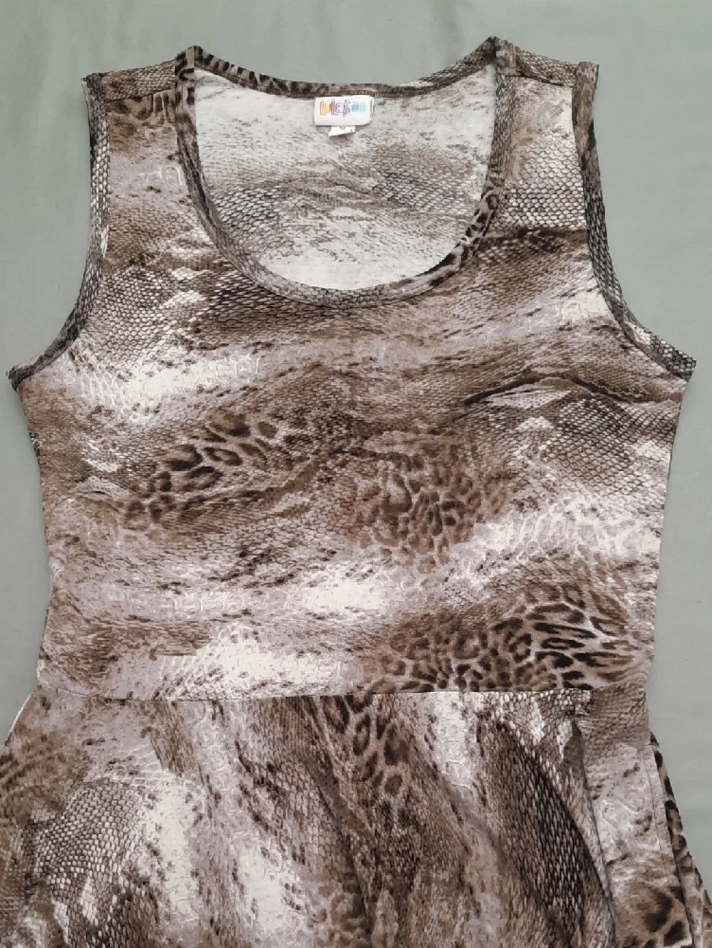 LuLaRoe's Sleeveless Brown Animal-Print Fit & Flare Dress - Size M - Picture 3 of 9